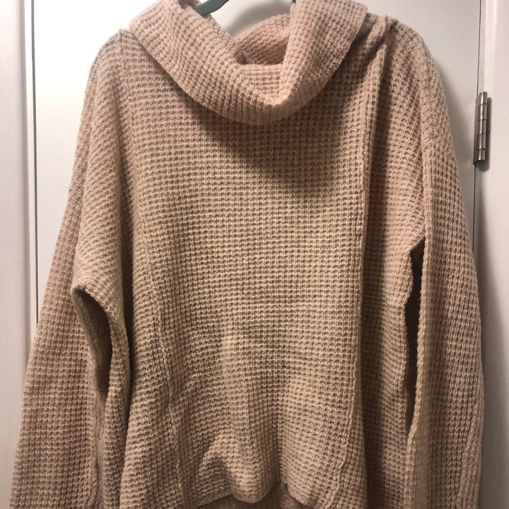 Free People Waffle Cowl Neck Sweater
